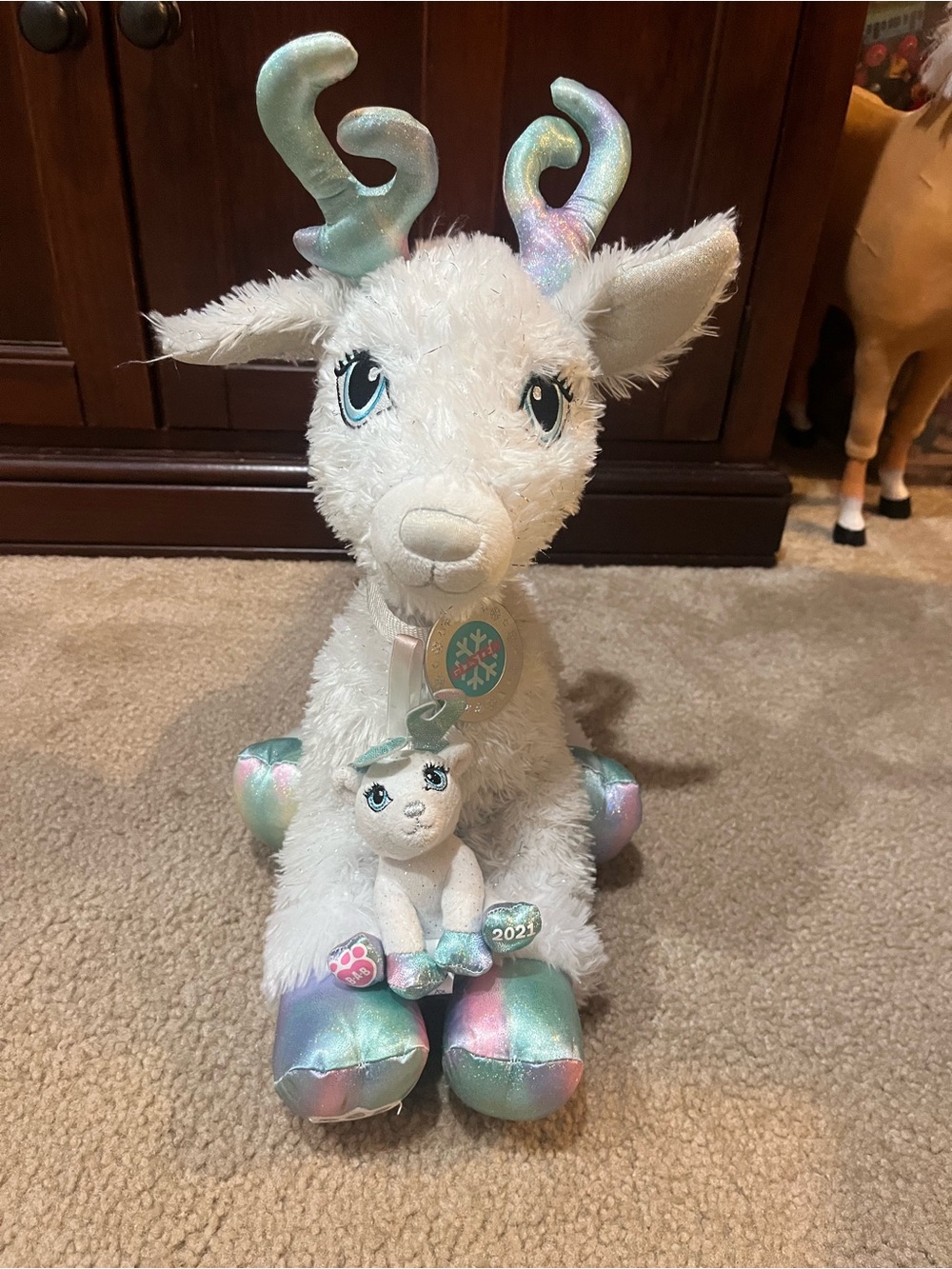 Build a bear Plush Glisten Reindeer with mini baby 2021 edition